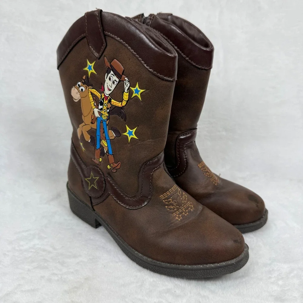 Disney Toy Story Woody Bullseye Kids Cowboy Boots Side‎ Zip Western Shoes 11